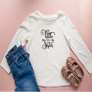 Long Sleeve Little Sister T-Shirt - White Cotton Sibling Announcement NZ