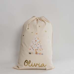 Christmas Collection: Personalised Whimsical Xmas Tree Santa Sack - Custom Christmas Gift Bag NZ