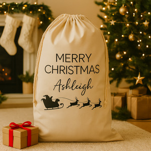Christmas Collection: Personalised Santa and Sleigh Santa Sack - Custom Christmas Gift Bag NZ