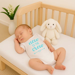 Blue Baby Welcome Bundle - Bunny Soft Toy & New to the Crew Onesie