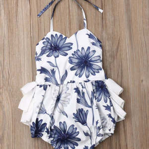 Baby Blue Daisy Ruffle Romper Suit