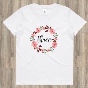 Age Tees: Third Birthday Floral Wreath T-Shirt - Three Years Old Milestone Outfit