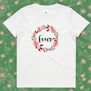 Age Tees: Fourth Birthday Floral Wreath T-Shirt - Four Years Old Milestone Outfit