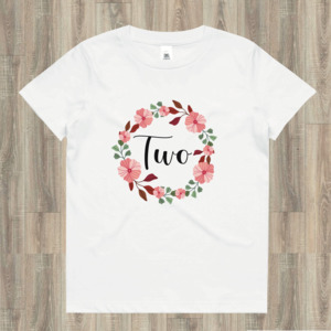Second Birthday Floral Wreath T-Shirt - Two Years Old Milestone Outfit