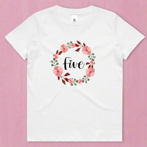 Fifth Birthday Floral Wreath T-Shirt - Five Years Old Milestone Outfit