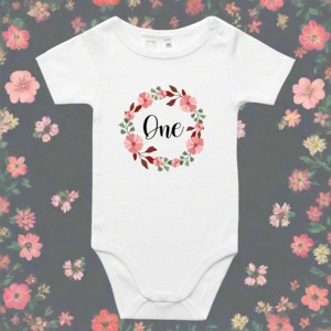Age Tees: First Birthday Floral Wreath Onesie & T-Shirt - Beautiful Milestone Outfit