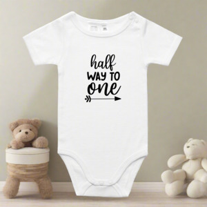 Age Tees: Half Way To One Onesie - 6 Month Milestone Baby Outfit