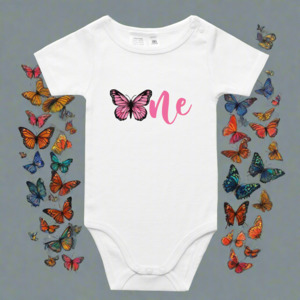 Age Tees: Butterfly First Birthday Onesie - Adorable 1st Birthday Outfit