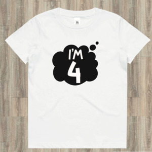 Age Tees: Fourth Birthday T-Shirt - I'm 4 Years Old (White, Pink or Blue)
