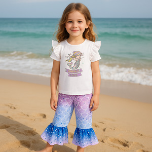 Themed Tees: Mermaid Summer Outfit for Girls – 2 Piece Tee & Flared Pants