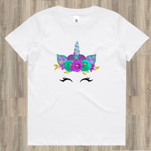 Unicorn Face Tee - Mermaid Theme - Girls Magical T-Shirt NZ