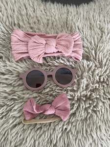 Rose Pink Sunglasses & Headband Set + Bonus hairtie - Baby Summer Accessories NZ