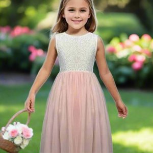 Girls Lace Flower Girl Maxi Dress - Sleeveless Wedding Dress NZ