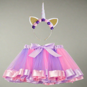 Purple Tutu Skirt and Unicorn Headband Set