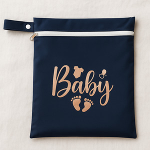 Babies Parent Gifts: Navy Blue Waterproof Baby Wetbag with Rose Pink Design