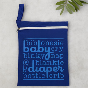 Blue Waterproof Wet Bag for Baby - 29cm x 39cm with Zip & Pram Attachment