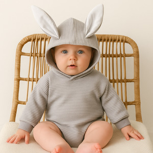 Pink or Grey Bunny Ears Baby Onesie - Adorable Hooded Romper NZ