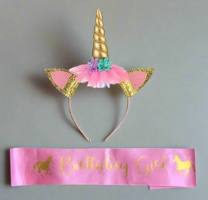 Dresses Tutus Accessories: Birthday Girl Unicorn Set - Headband & Sash Party Accessories NZ