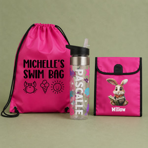 Personalised Pink School Bag Bundle NZ – Swim Bag & Bottle