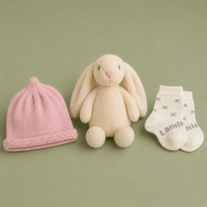 Newborn Baby Girl Gift Set NZ | Pink Beanie, Bunny Soft Toy & Lamington Socks