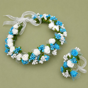 Blue Halo and Bracelet Set - Girls Wedding Party Accessories NZ