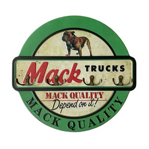 Mack trucks metal sign with four double hooks