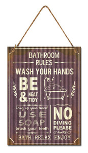 Bathroom rules - corrugated metal sign (30x40cm)