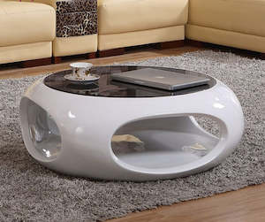 Livingroom: Modern Round Coffee Table Tempered Glass surface