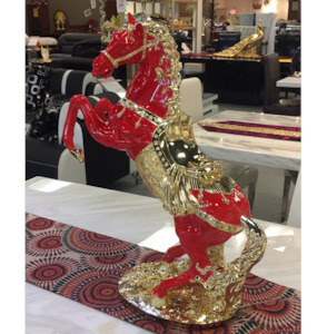 Decor: Horse Ornament - Red & Golden