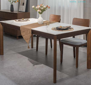 Arezzo Standard Dining Table with Ceramic Top, Claro walnut/White