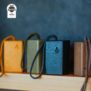 Goats milk, wild kelp, pumice and activated charcoal exfoliating soap on a rope - Aermeda