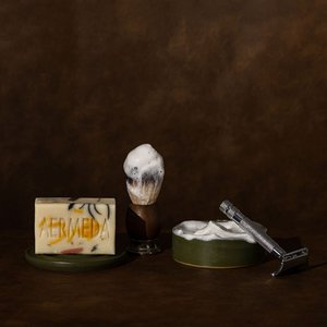 Products: Aermeda Goat Milk Shaving Soap in Hand-Thrown Ceramic Dish by Potterbee Luxury Shave Award - Aermeda