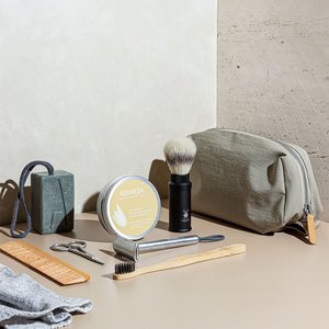 Products: Goat milk shaving soap with travel brush gift set - Aermeda