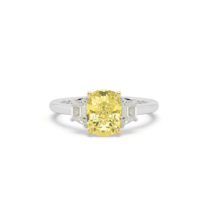 All Engagement Rings: Yellow Cushion and Trapezoid Diamond Trilogy Engagement Ring
