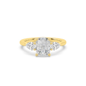 Trilogy Engagement Rings: Cushion and Pear Diamond Trilogy Engagement Ring
