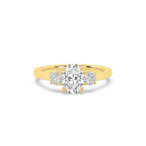 Oval and Round Diamond Trilogy Engagement Ring