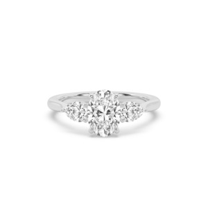 Trilogy Engagement Rings: Oval and Pear Diamond Trilogy Engagement Ring