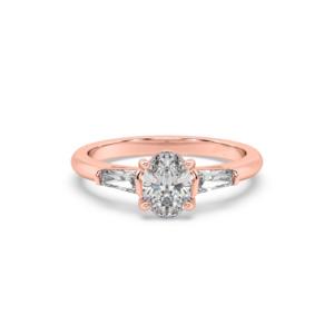Trilogy Engagement Rings: Oval and Baguette Diamond Trilogy Engagement Ring