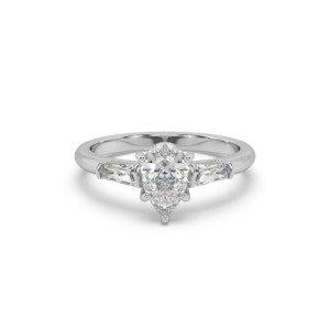 Pear and Baguette Diamond Trilogy Engagement Ring