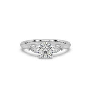 Trilogy Engagement Rings: Round and Pear Diamond Trilogy Engagement Ring