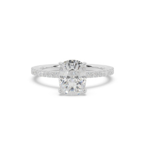 Diamond Band Engagement Rings: Cushion Diamond Hidden Halo & Band Engagement Ring
