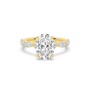 Diamond Band Engagement Rings: Oval with Marquise and Round Diamond Band Engagement Ring