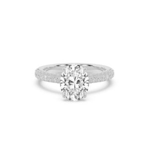 Oval Hidden Halo & Honeycomb Set Diamond Band Engagement Ring
