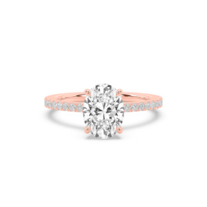 Diamond Band Engagement Rings: Oval Diamond Hidden Halo & Band Engagement Ring