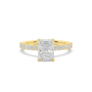 Radiant Diamond Hidden Halo with Round U-Prong Band Engagement Ring