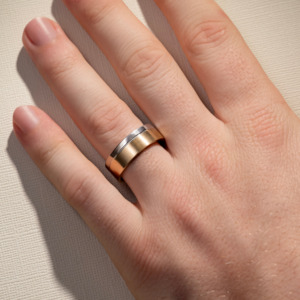 Mens Wedding Bands: 8.00MM Two Tone Off Centre Groove Wedding Ring