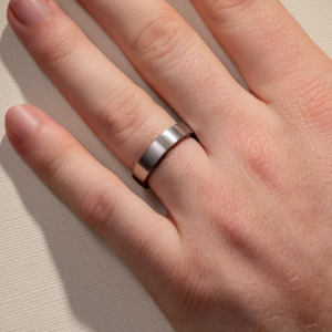 Mens Wedding Bands: 5.20MM Brushed Flat Band w/ Black Diamond Wall Wedding Ring