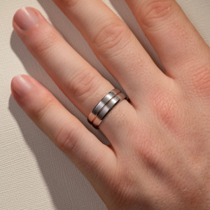 7.00MM Two Tone Low Half Round Band w/ Centre Detail & Brush Sides & Polished Ed&hellip;