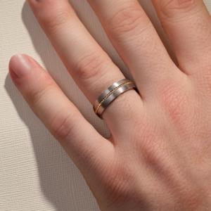 Mens Plain Wedding Bands: 6.00MM Brushed Two Tone Intertwining Centre Wedding Ring