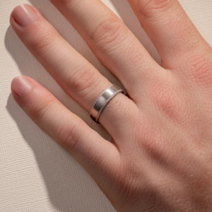 Mens Plain Wedding Bands: 5.50MM Brushed Low Half Round With Beaded Edges Wedding Ring